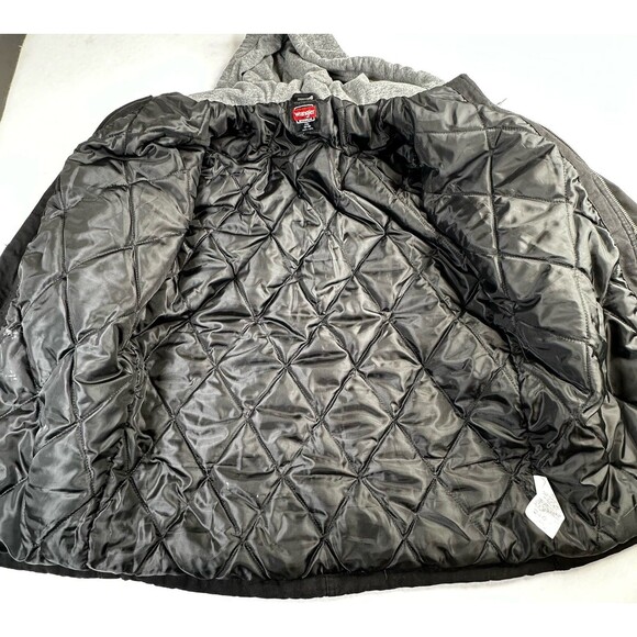 Wrangler Canvas Hoodie Workwear Jacket Mens Small Quilted Lined Black Full Zip - Picture 8 of 10